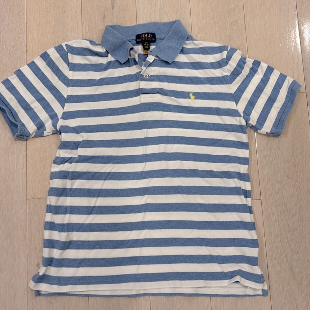 Polo Ralph Lauren Boys striped polo shirt. Blue/white. Size L 14-16.